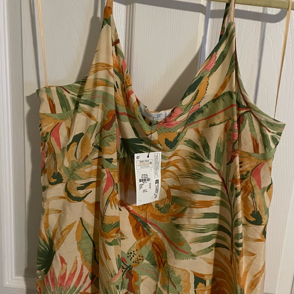 Orange, green Tropical top size 14-16 fit